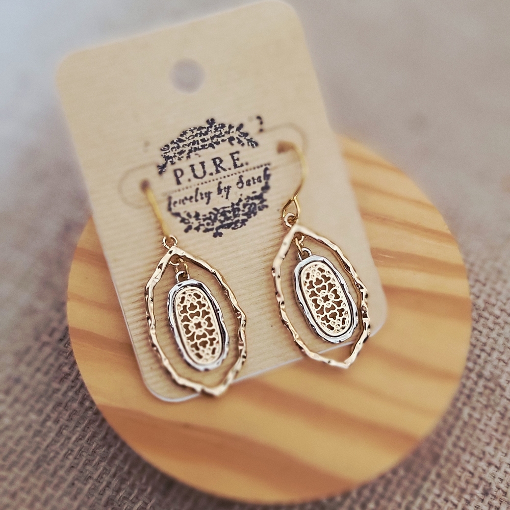 Pur Gold Filigree Double Oval Drop Earrings